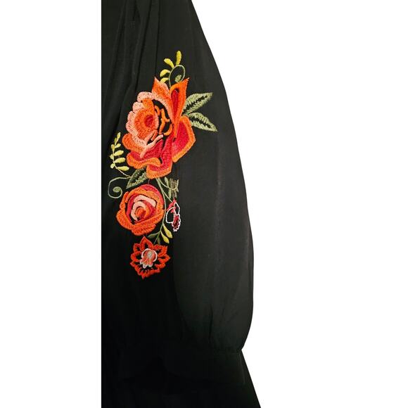 City Chic Embroidered Black Midi Dress – Size 20 – Balloon Sleeves Cinched Waist - Picture 6 of 7
